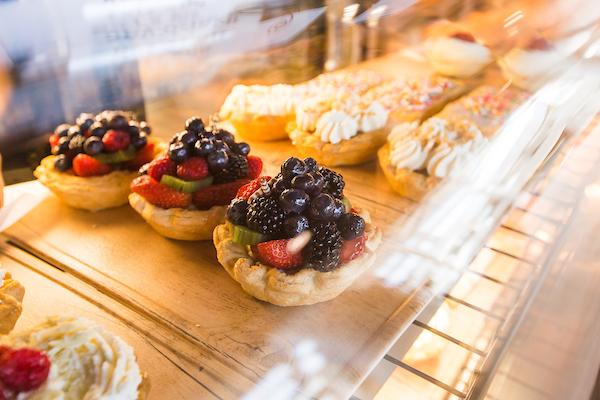 Beautifully made Pie Cafe pies in a display case