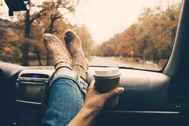 Feet on the dashboard for a road trip