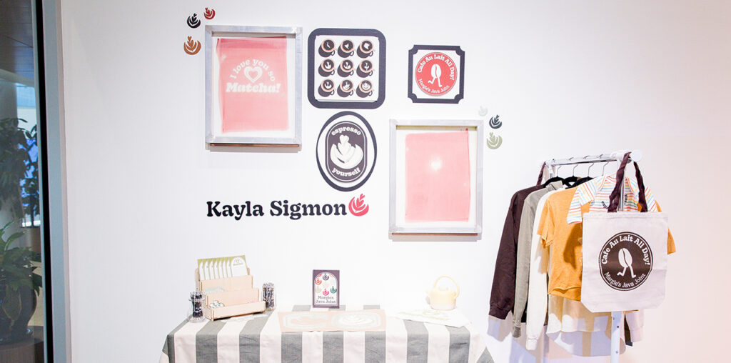 Collection of pink and gray graphic elements on paper and material