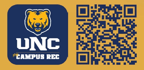 Image of the Campus Rec App Icon with a QR code to download the app.