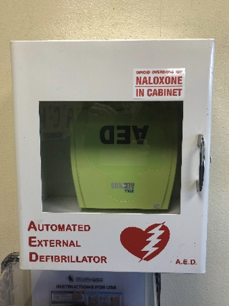 AED (automatic external defibrillator) unit located across the UNC campus