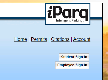 iParq authentication buttons for Student Sign in and Employee Sign in