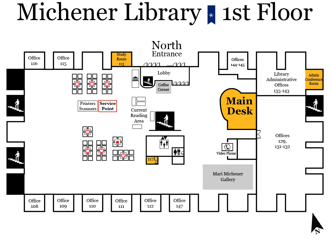 Map of Michener Library first floor