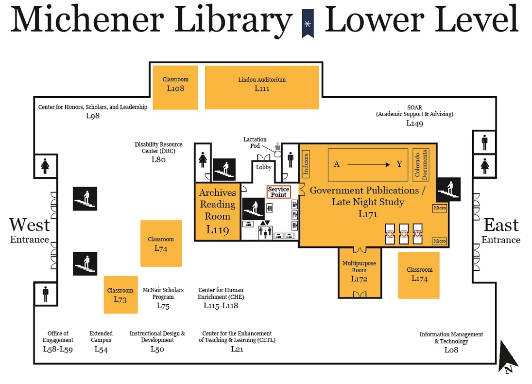 Map of Michener Library lower level