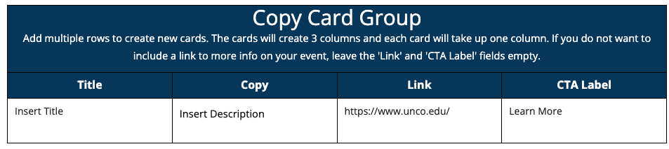 copy card group snippet editor example 