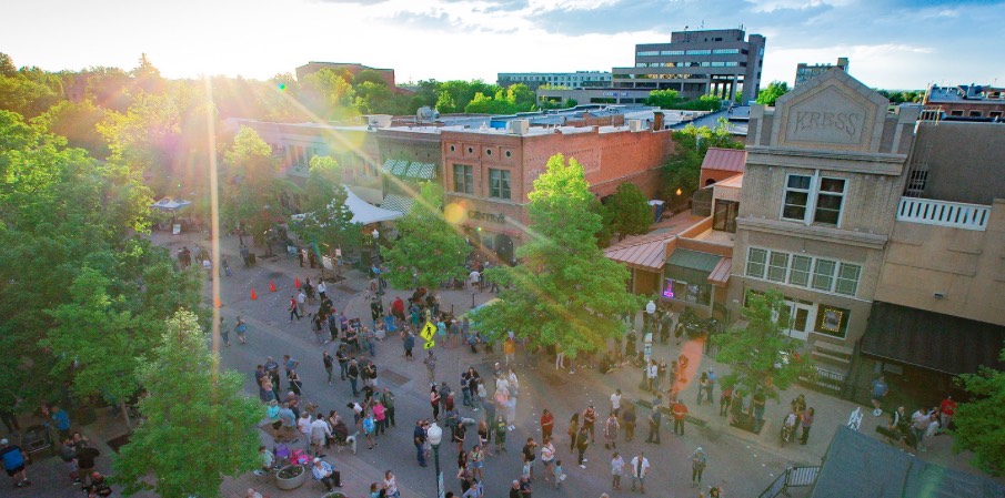 Looking down on downtown Greeley at sunset.