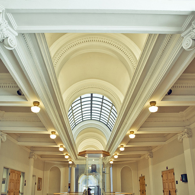 Inside of a building with an oval ceiling