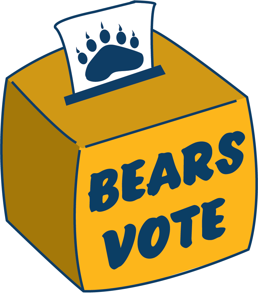 Bears Vote logo, a yellow ballot with a blue claw