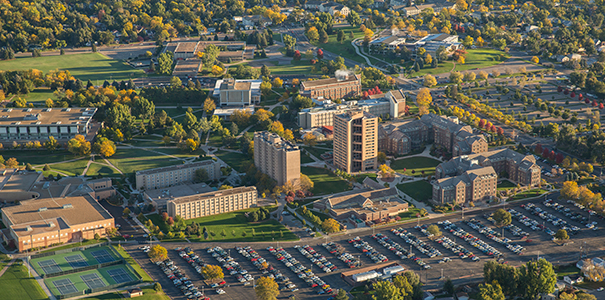 Aerial shot of the University of Northern Colorado's campus