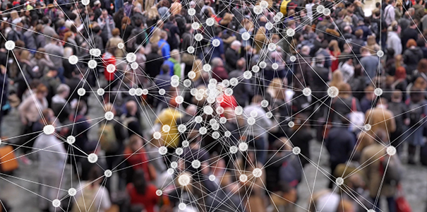 Crowd of people with connecting dots and lines