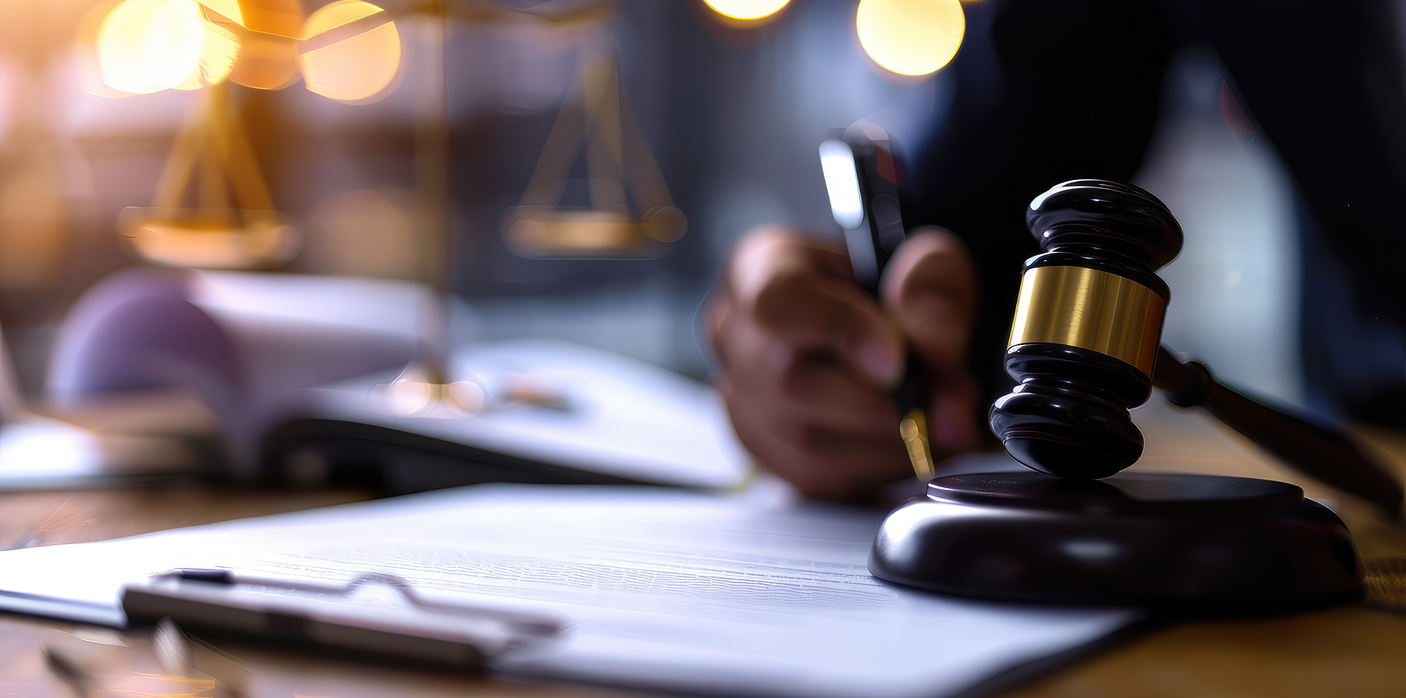 A judges gavel sitting on a table