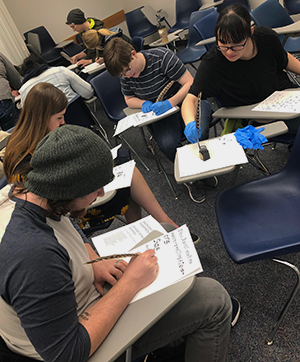 Students working on an assignment in class