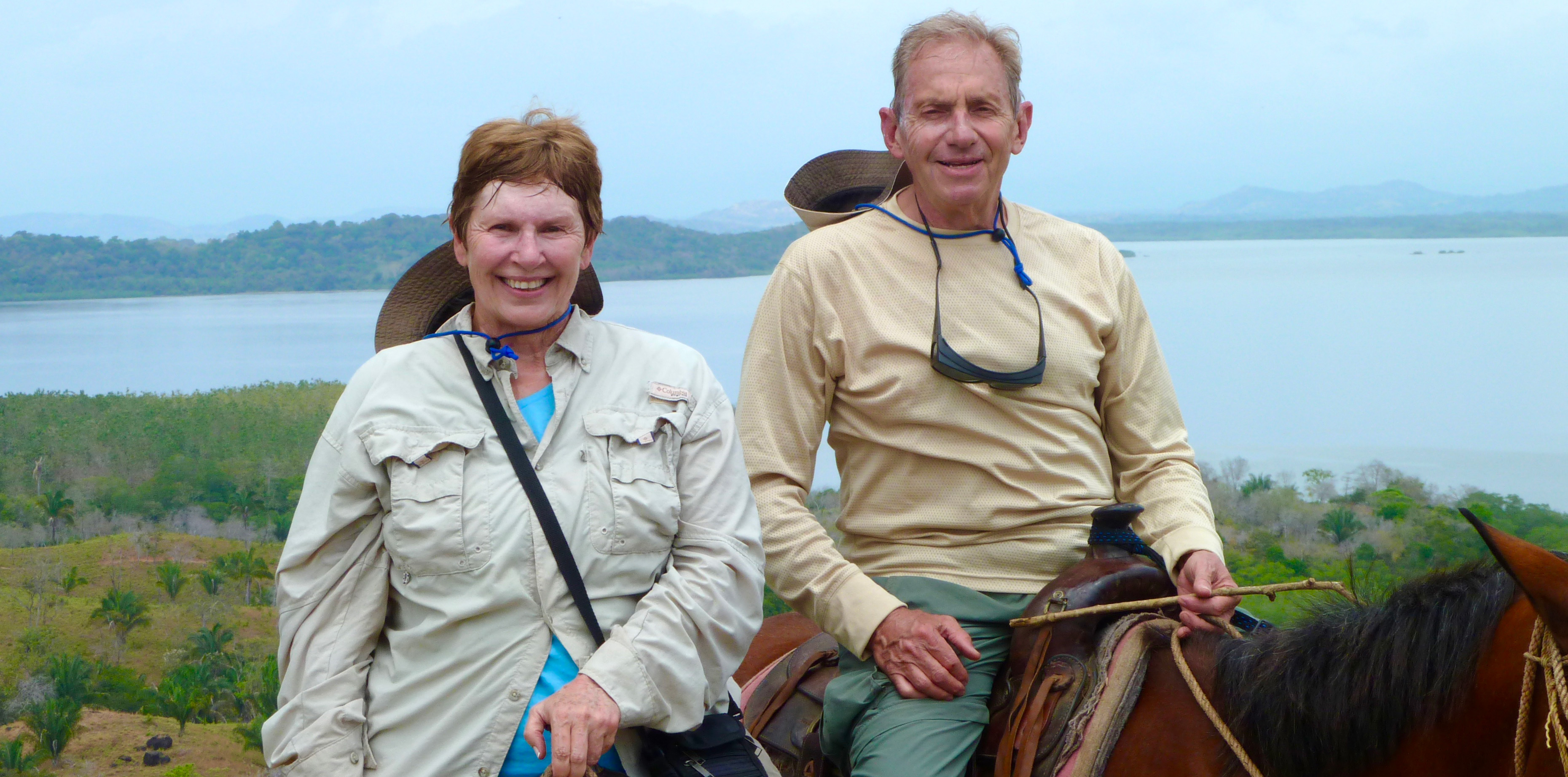 Lavaux and Diane ride on horseback in Panama.