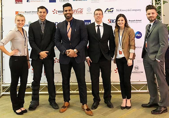 The students who competed in the business competition in Brussels.