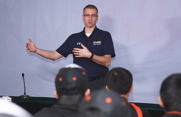 Nichols presenting in front of Chinese youth athletes in Dec. 2018.