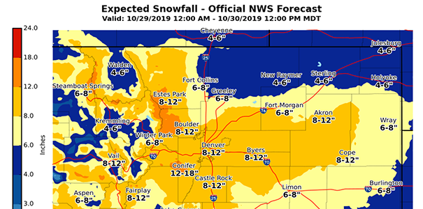 Forecast map of snowfall from NWS