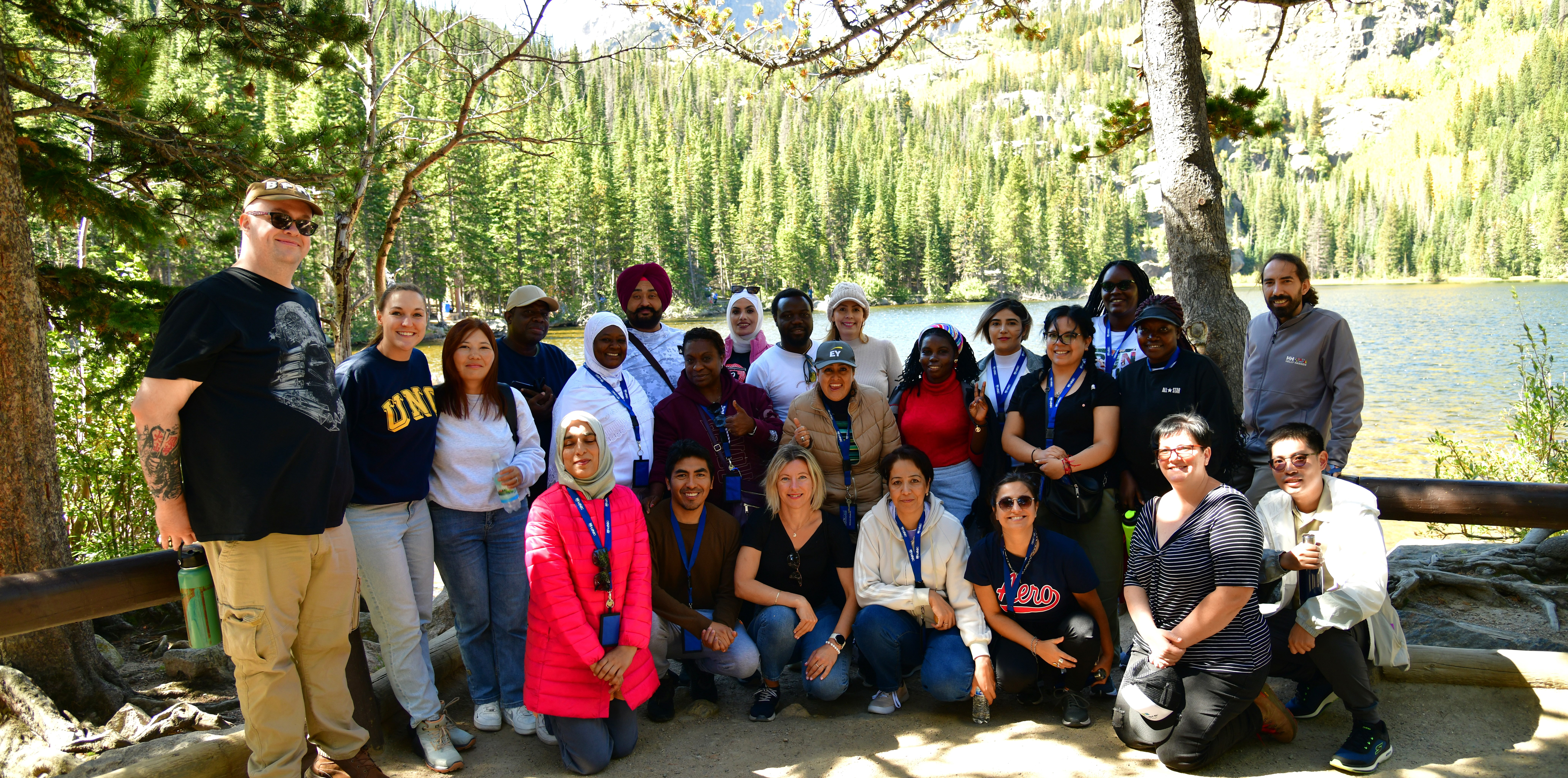 A group of international teachers posing at Rocky Mountain National Park