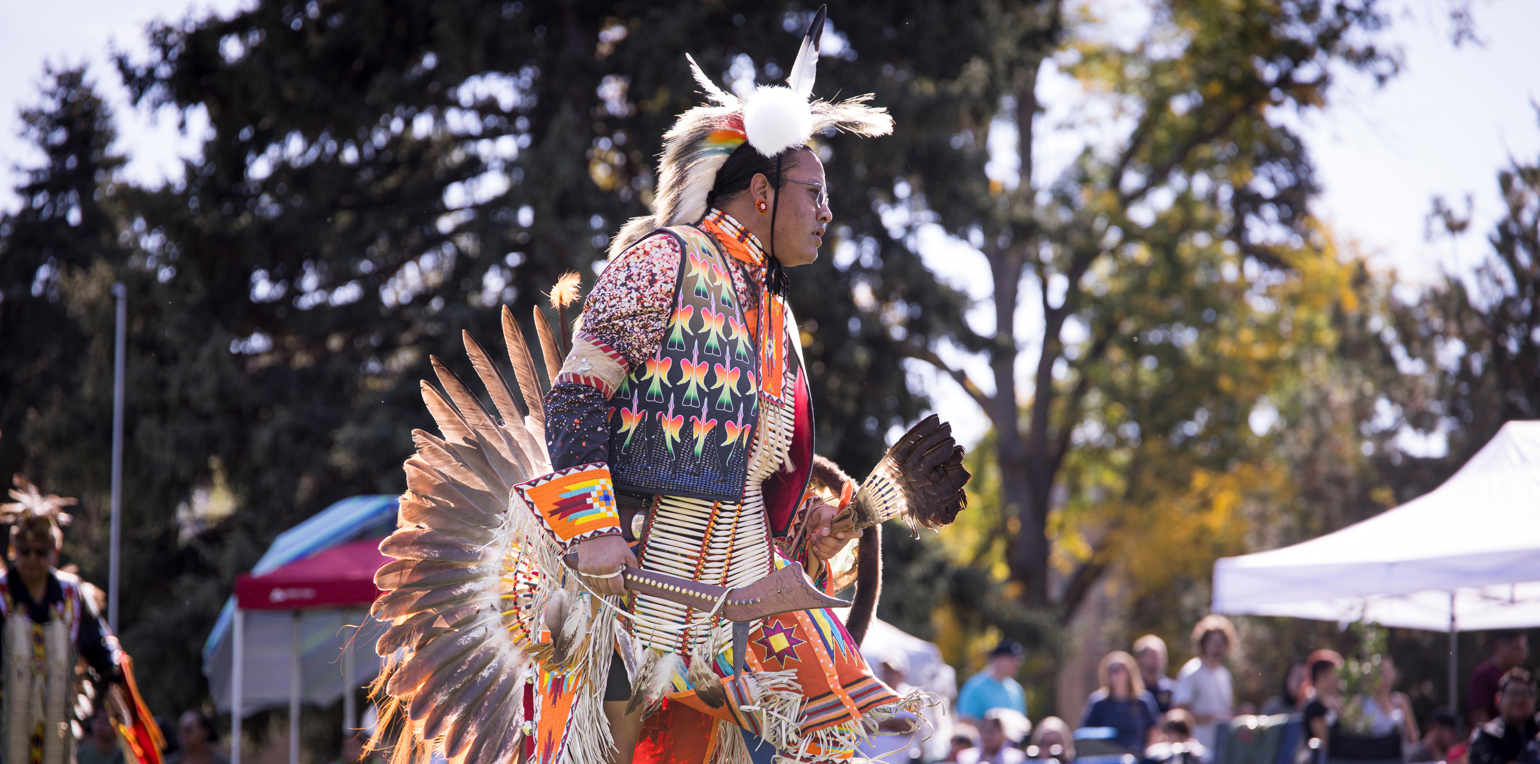 A man dressed in traditional native american clothing