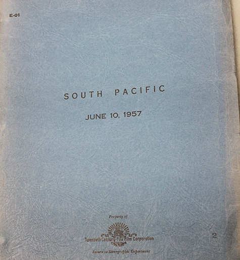 Cover of the original screenplay, "South Pacific."