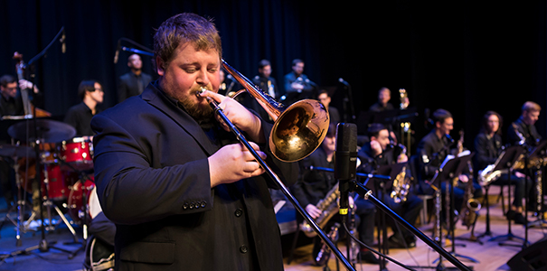 Zach Rich performing with the trombone