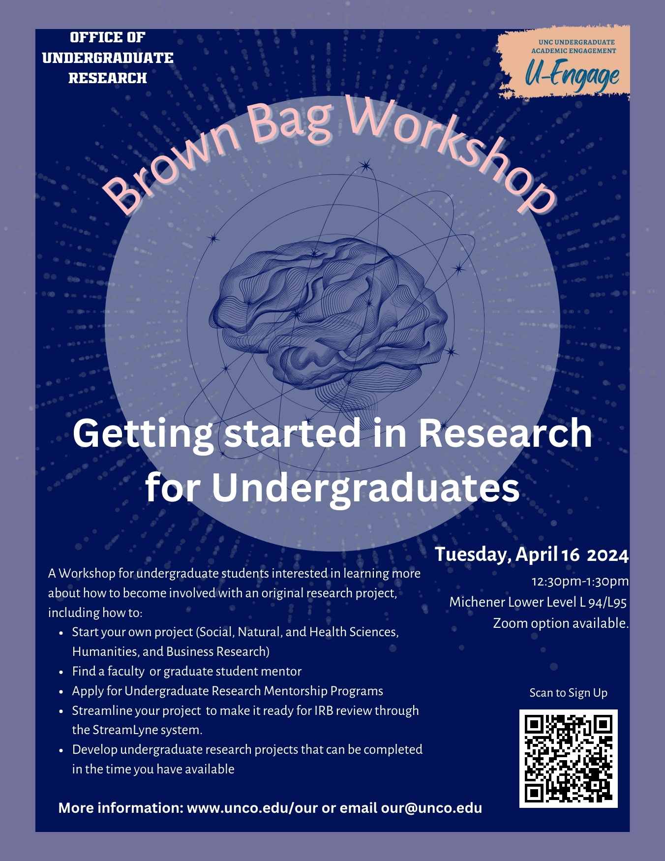 Flyer titled Brown Bag Workshop - getting started in research