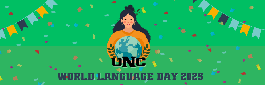 World Language Day banner image with globe and confetti